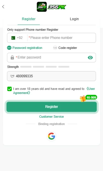 356PK Game register